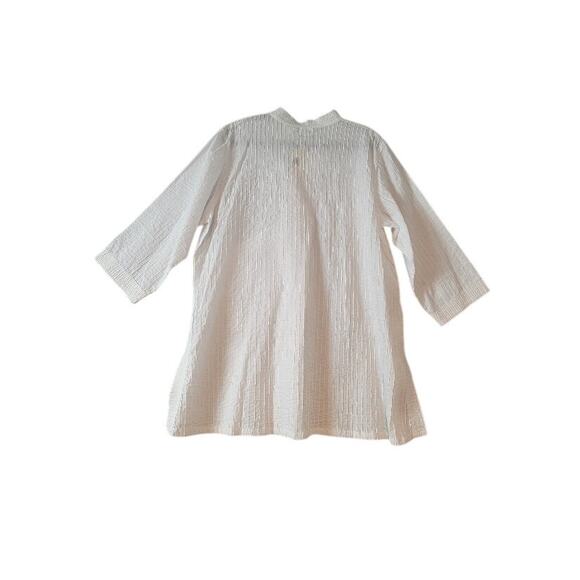 WaterSister Lagenlook Tunic Top 2XL Mandarin Collar Midi Sleeve White NEW‎ - Picture 2 of 11